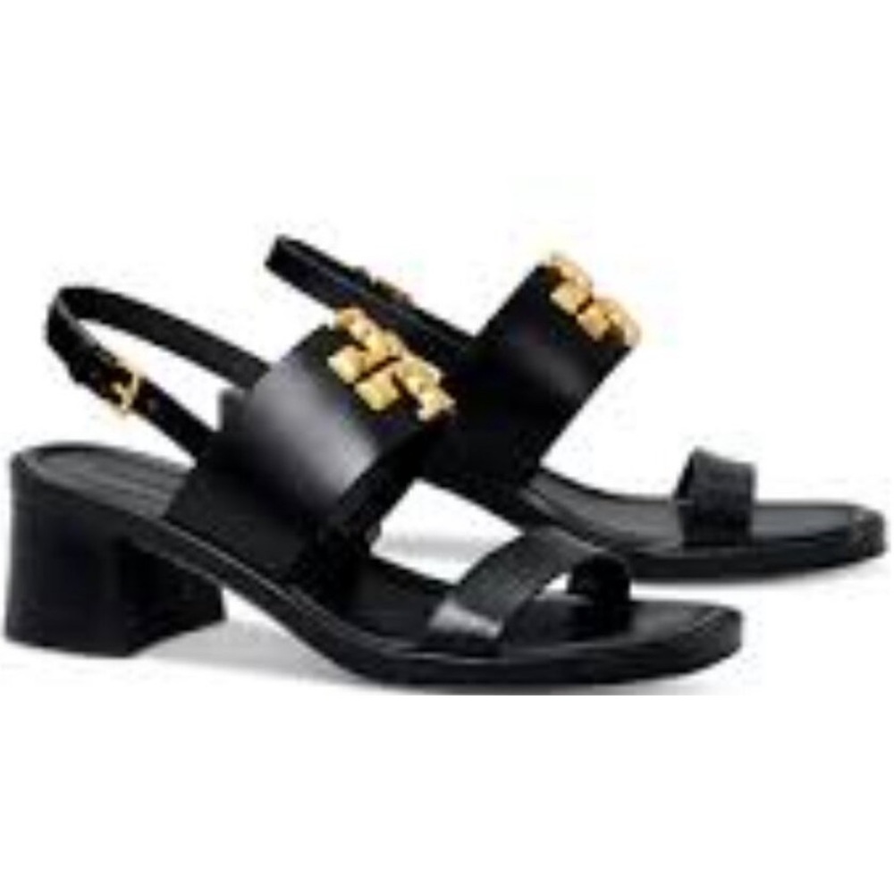 New in box Tory Burch ELEANOR HEEL SANDAL 55MM LEATHER size 11 black / GOLD 200
